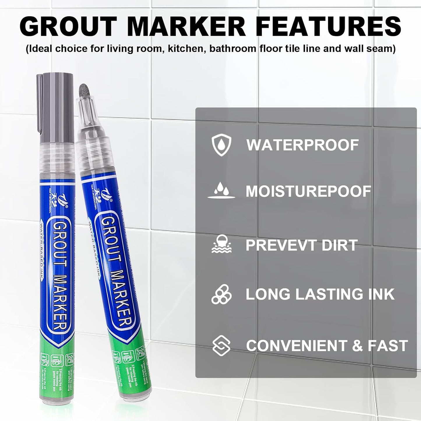 Grout & Wall Refurb Marker Pen 5x pack in Medium Mid Grey by DIY Simple
