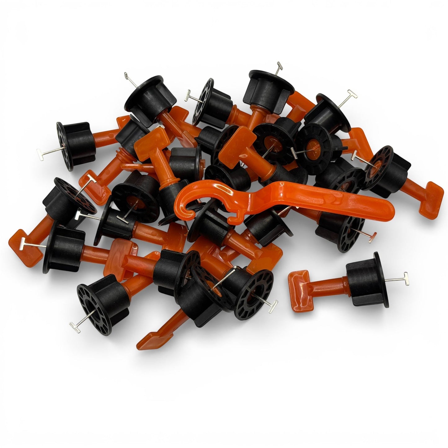 DIY Simple LTD tile levelling spinners kit with 100 spinners and 2 free wrenches for precise tiling installation.