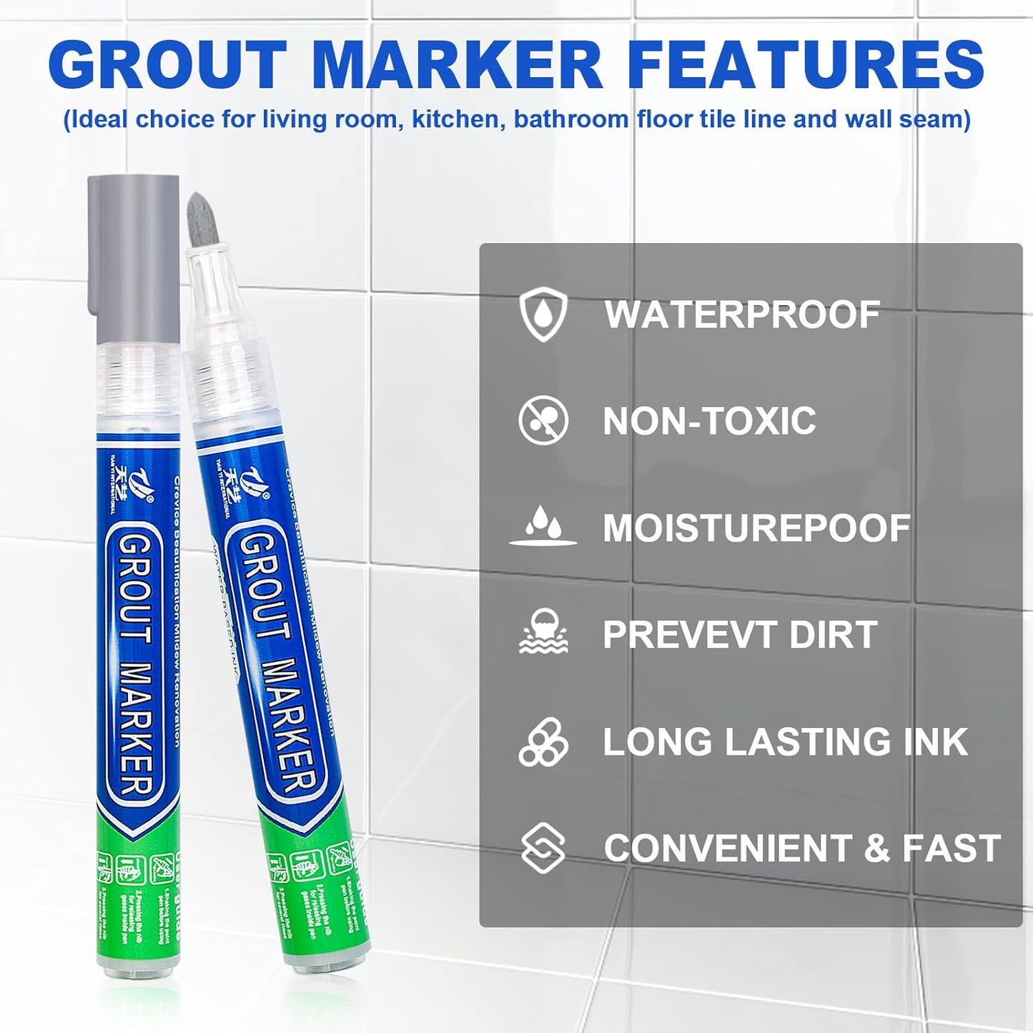 Grout & Wall Refurb Marker Pen 3x pack in Light Grey by DIY Simple