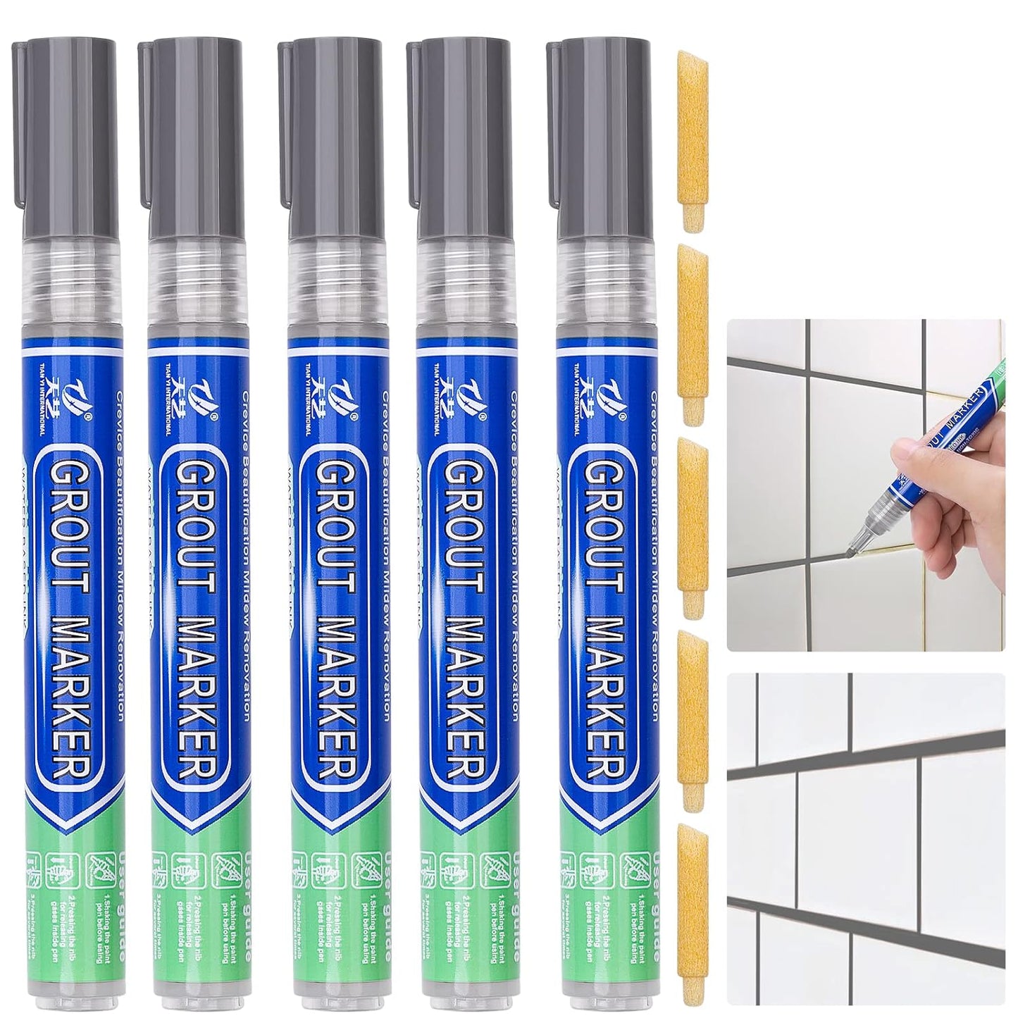 Grout & Wall Refurb Marker Pen 5x pack in Medium Mid Grey by DIY Simple
