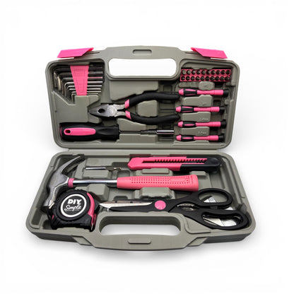 DIY Simple 39 Piece Home DIYTool Kit Set in Pink