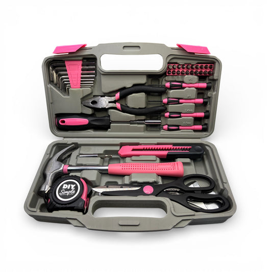 DIY Simple 39 Piece Home DIYTool Kit Set in Pink
