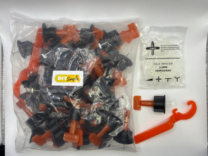 Tile levelling System with Wrench & 2mm Y Hexagonal Tile Spacers 100 Pack