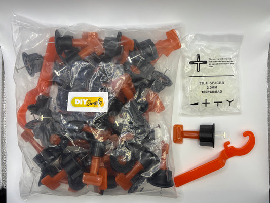 Tile levelling System with Wrench & 2mm Y Hexagonal Tile Spacers 50 Pack