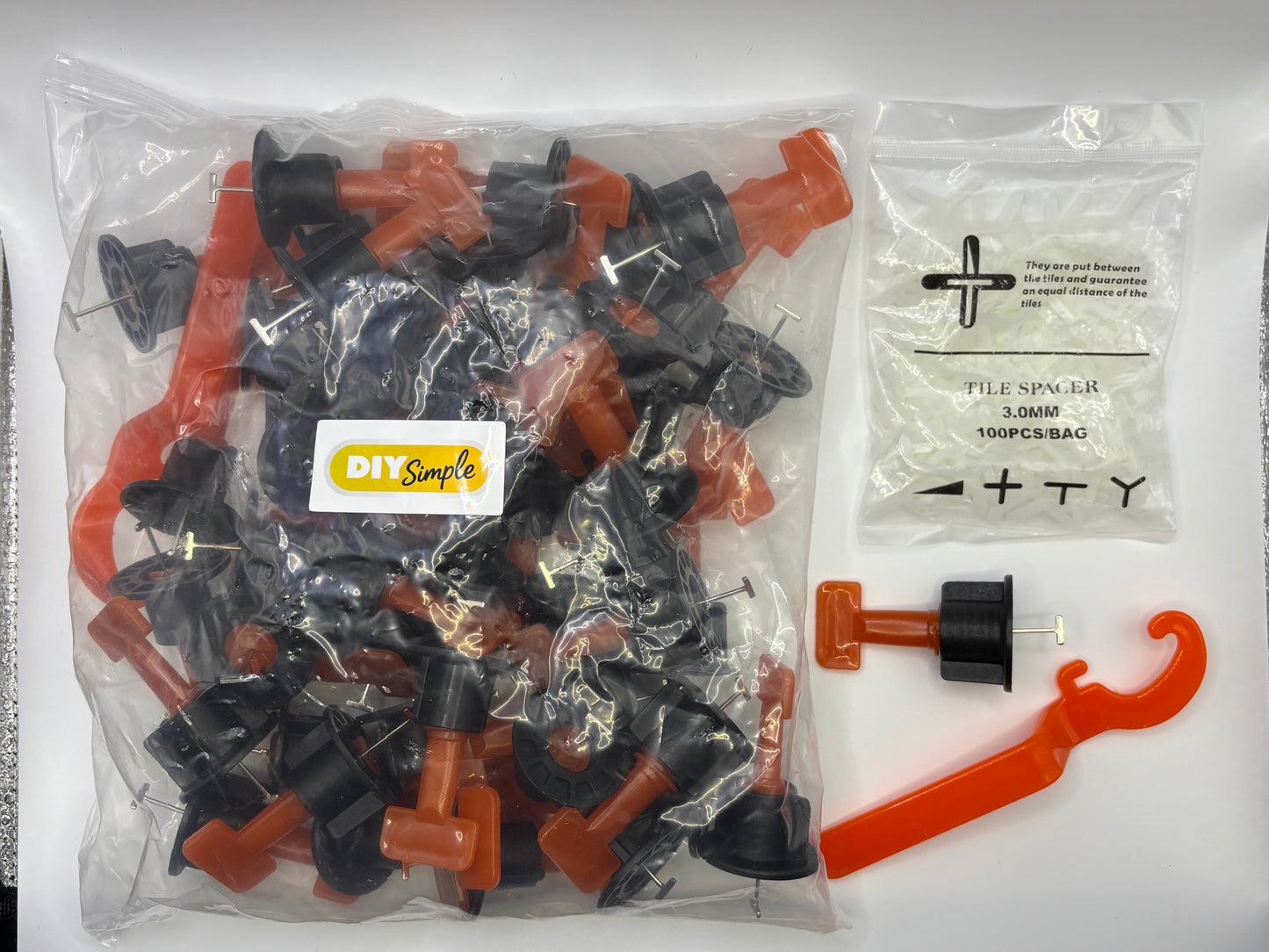 Tile levelling System with Wrench & 3mm Y Hexagonal Tile Spacers 50 Pack