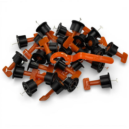DIY Simple LTD tile levelling spinners kit with 100 spinners and 2 free wrenches for precise tiling installation.