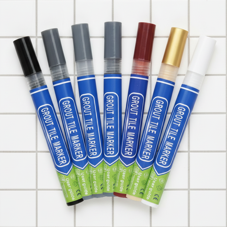 DIY Simple grout pen for floor and wall tile joints, featuring 8 color options to refresh and restore grout lines.